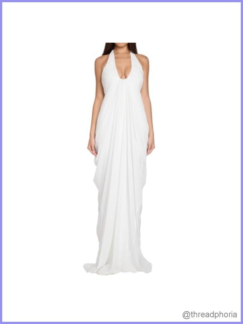 Women Halter Deep V Neck Cascade Drape Floor Length Gown Wedding Guest Beach